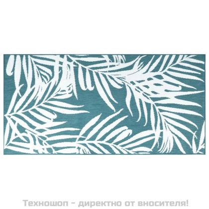 Килим за открито, аква и бяло, 80x150 см, дизайн с две лица