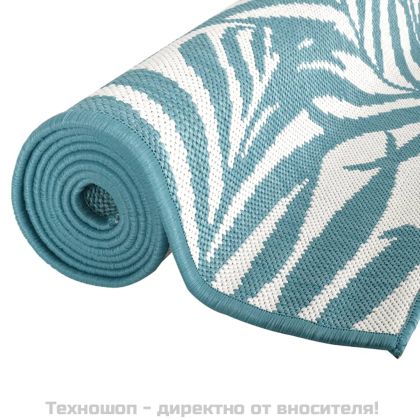 Килим за открито, аква и бяло, 80x150 см, дизайн с две лица