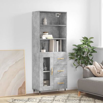 Висок шкаф, бетонно сив, 69,5x34x180 см, инженерно дърво