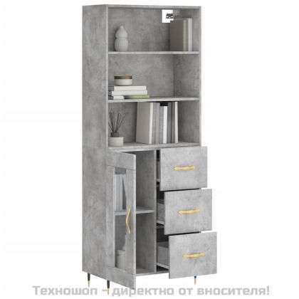 Висок шкаф, бетонно сив, 69,5x34x180 см, инженерно дърво