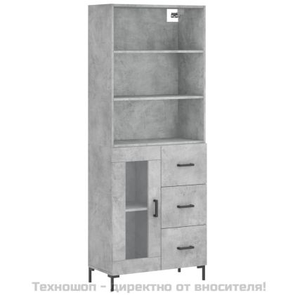 Висок шкаф, бетонно сив, 69,5x34x180 см, инженерно дърво