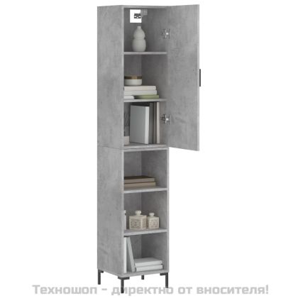 Висок шкаф, бетонно сив, 34,5x34x180 см, инженерно дърво