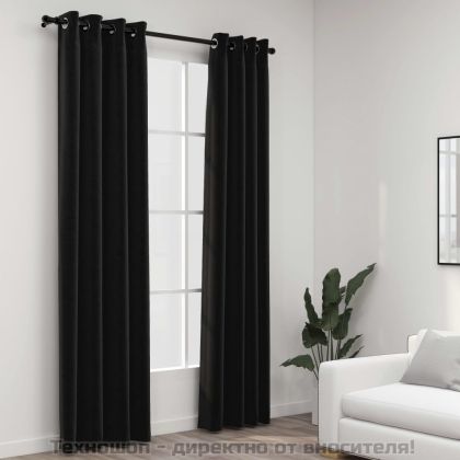 Затъмняващи завеси, имитация лен, 2 бр, антрацит, 140x225 см