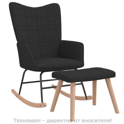 Люлеещ се стол с табуретка, черен, плат