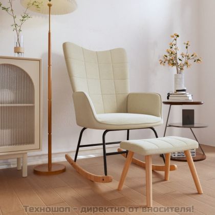 Люлеещ се стол с табуретка, кремав, плат