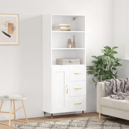 Висок шкаф, бял, 69,5x34x180 см, инженерно дърво