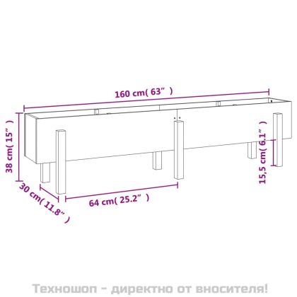 Градинско повдигнато легло, бяло, 160x30x38 см, бор масив