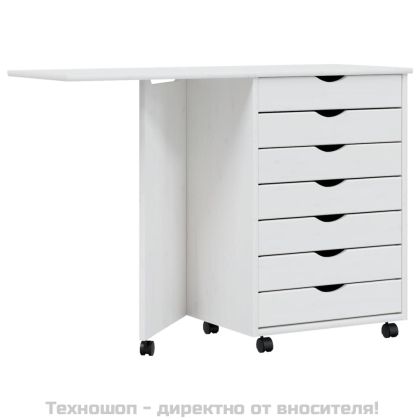 Шкаф с колелца и бюро MOSS, бял, бор масив