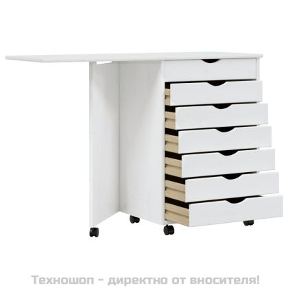 Шкаф с колелца и бюро MOSS, бял, бор масив