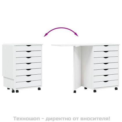 Шкаф с колелца и бюро MOSS, бял, бор масив