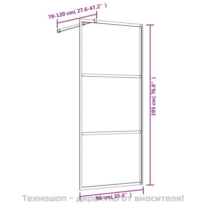 Стена за душ с прозрачно ESG стъкло, златиста, 90x195 см