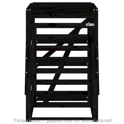 Контейнер за съхранение на кош черен 84x90x128,5 см бор масив