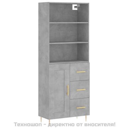 Висок шкаф, бетонно сив, 69,5x34x180 см, инженерно дърво