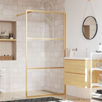 Стена за душ с прозрачно ESG стъкло, златиста, 100x195 см