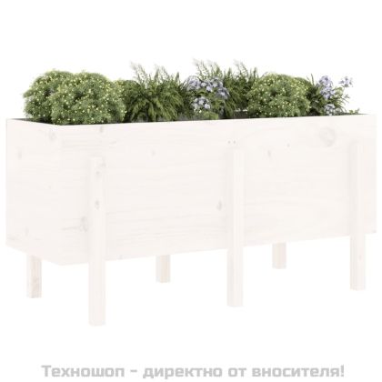 Градинско повдигнато легло, бяло, 121x50x57 см, бор масив
