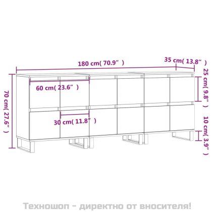 Сайдборди, 3 бр, бял гланц, инженерно дърво