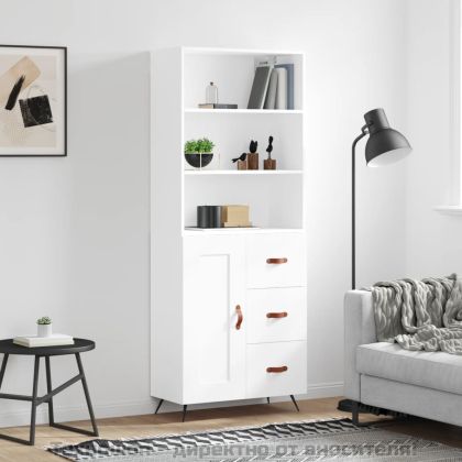 Висок шкаф, бял, 69,5x34x180 см, инженерно дърво