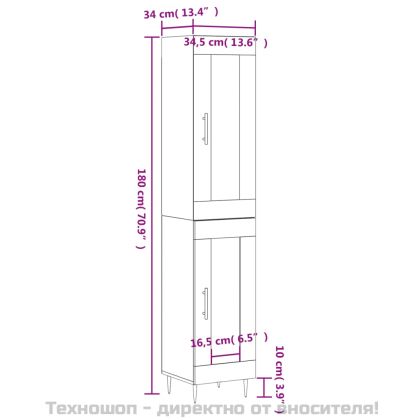 Висок шкаф, сив сонома, 34,5x34x180 см, инженерно дърво