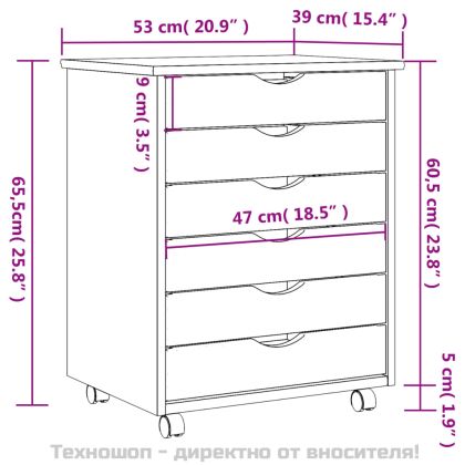 Шкаф с чекмеджета на колелца MOSS, сив, бор масив