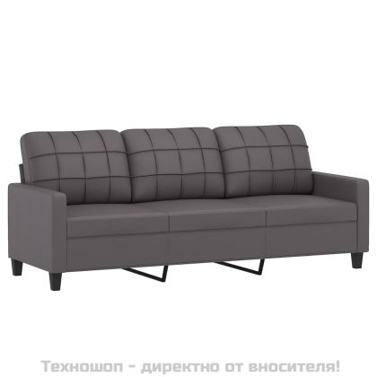 3-местен диван, сив, 180 см, изкуствена кожа