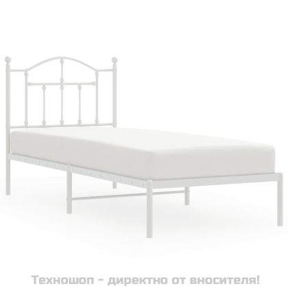Метална рамка за легло с горна табла, бяла, 90x190 см