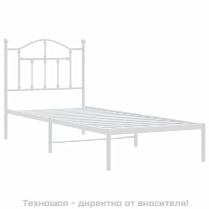 Метална рамка за легло с горна табла, бяла, 90x190 см