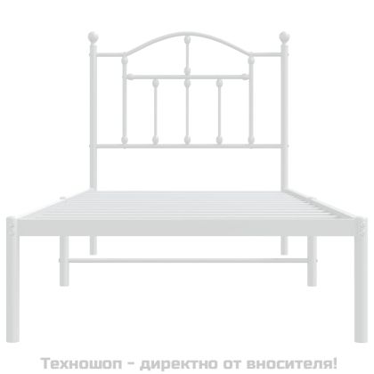Метална рамка за легло с горна табла, бяла, 90x190 см