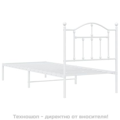 Метална рамка за легло с горна табла, бяла, 90x190 см