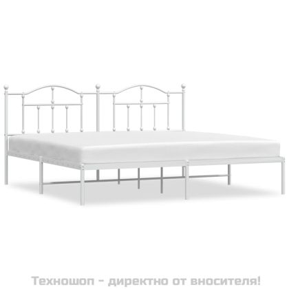 Метална рамка за легло с горна табла, бяла, 200x200 см