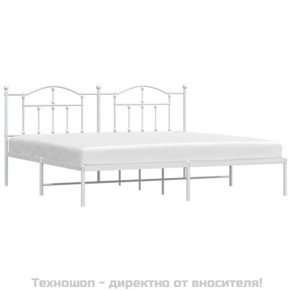 Метална рамка за легло с горна табла, бяла, 200x200 см