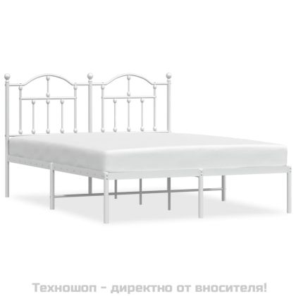 Метална рамка за легло с горна табла, бяла, 150x200 см