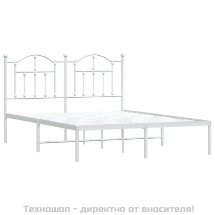Метална рамка за легло с горна табла, бяла, 150x200 см