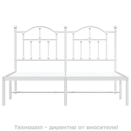 Метална рамка за легло с горна табла, бяла, 150x200 см