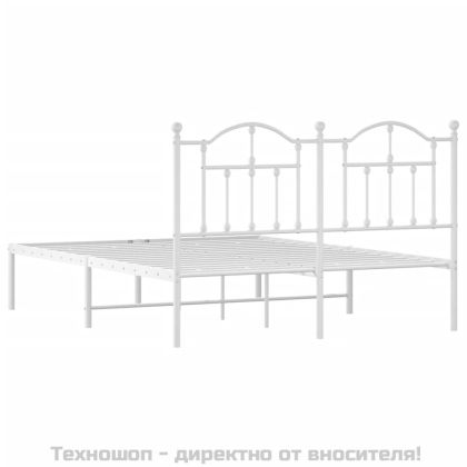 Метална рамка за легло с горна табла, бяла, 150x200 см
