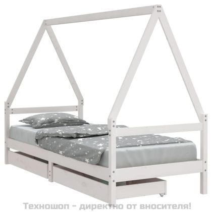 Рамка за детско легло с чекмеджета, бяла, 80x200 см, чам масив