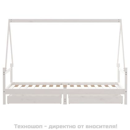 Рамка за детско легло с чекмеджета, бяла, 80x200 см, чам масив