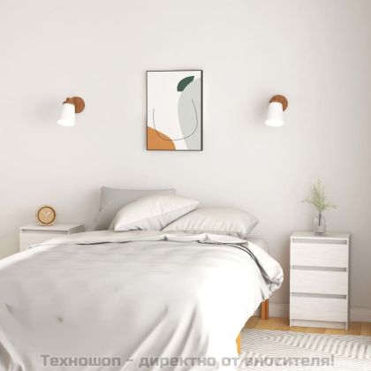 Нощни шкафчета, 2 бр, бели, 40x29,5x64 см, борово дърво масив