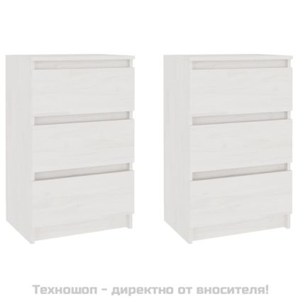 Нощни шкафчета, 2 бр, бели, 40x29,5x64 см, борово дърво масив