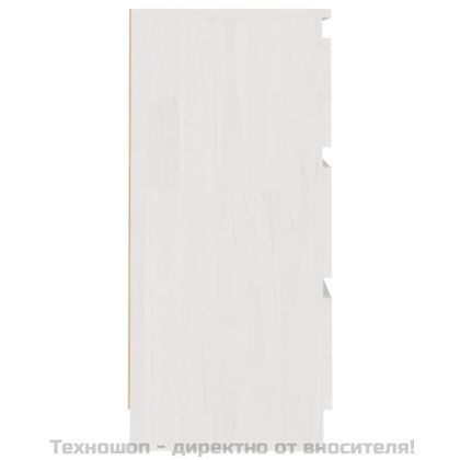Нощни шкафчета, 2 бр, бели, 40x29,5x64 см, борово дърво масив