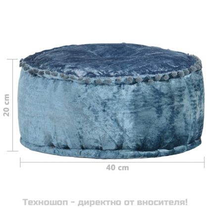 Кръгъл пуф, кадифе, 40x20 см, син