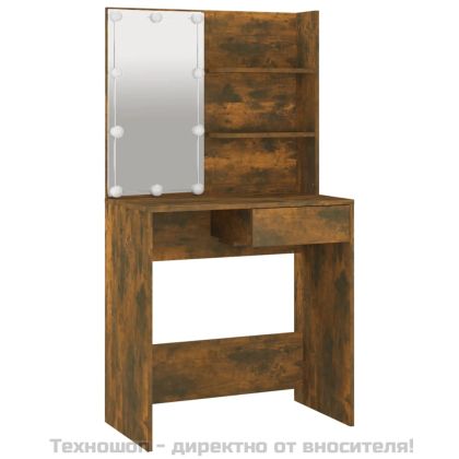 Комплект тоалетка с LED, опушен дъб, инженерно дърво