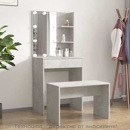 Комплект тоалетка с LED, бетонно сива, инженерно дърво