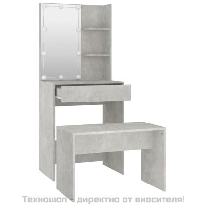 Комплект тоалетка с LED, бетонно сива, инженерно дърво