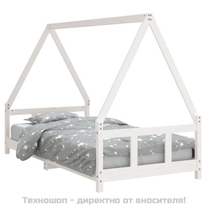Детска рамка за легло, бяла, 90x190 см, бор масив