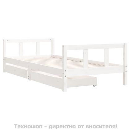 Рамка за детско легло с чекмеджета, бяла, 90x200 см, бор масив