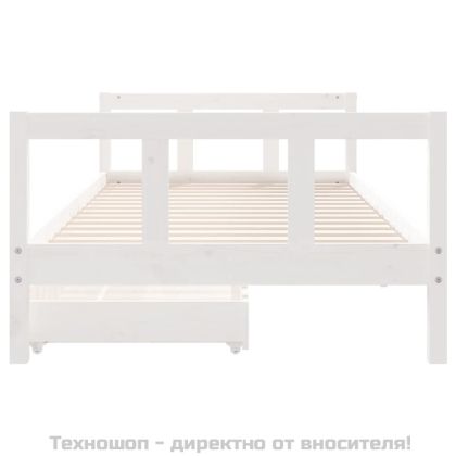 Рамка за детско легло с чекмеджета, бяла, 90x200 см, бор масив