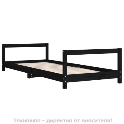 Детска рамка за легло, черна, 90x190 см, бор масив