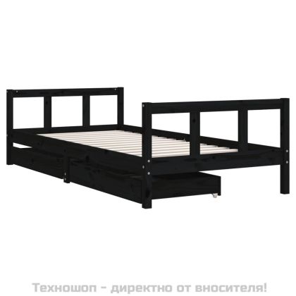 Рамка за детско легло с чекмеджета черна 90x200 см бор масив
