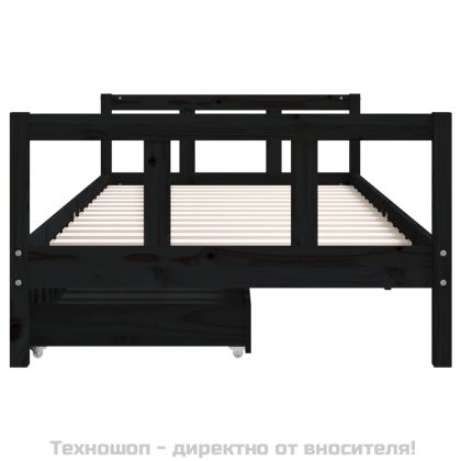 Рамка за детско легло с чекмеджета черна 90x200 см бор масив