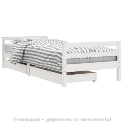 Детска рамка за легло с чекмеджета, бяла, 90x190 см, бор масив